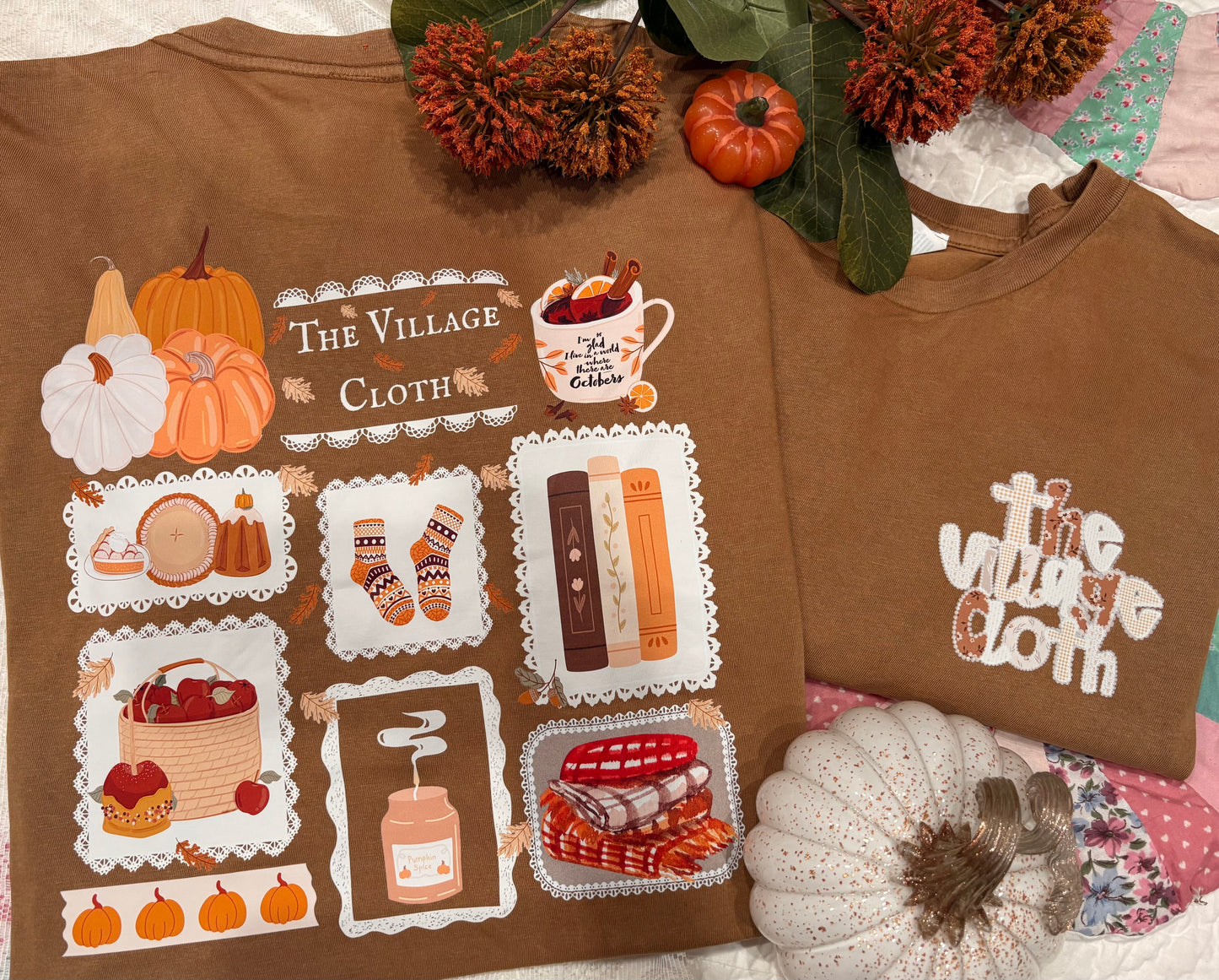 Fall At The Cottage W/ The Village Cloth In Camel-Tee