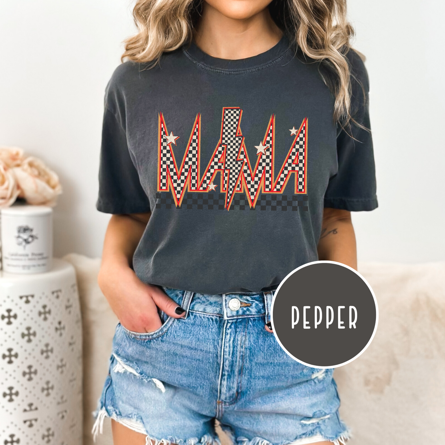 Mama Red Check (Mommy&Me Option) Cotton Graphic Tee