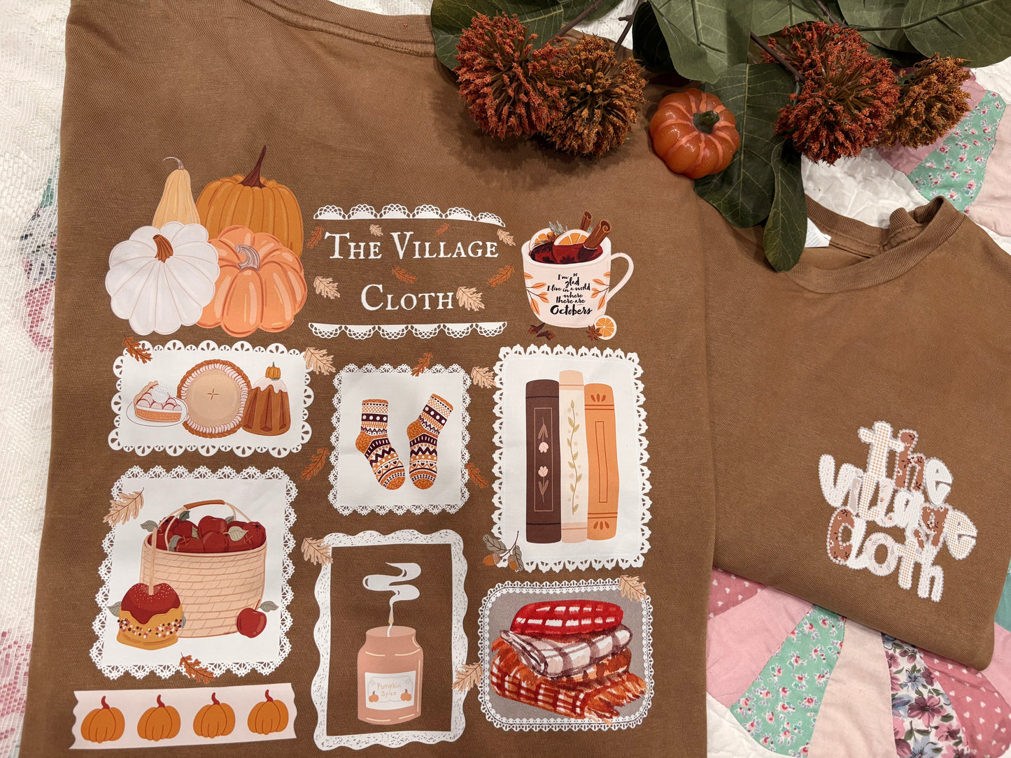 Fall At The Cottage W/ The Village Cloth In Camel-Tee