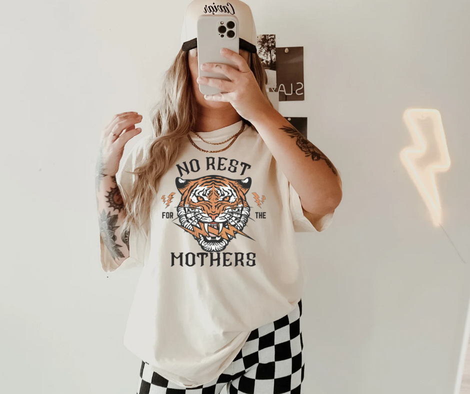 No Rest For The Mothers Cotton Graphic Grunge Tee