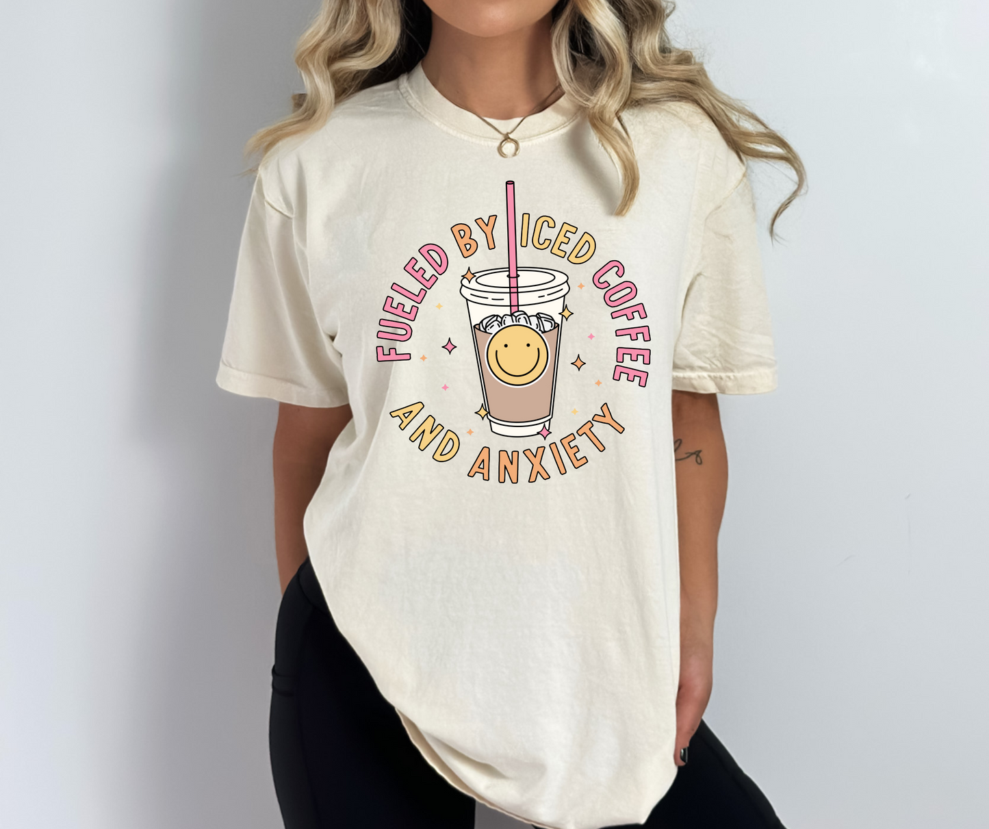 Fueled By Iced Coffee And Anxiety Cotton Graphic Tee