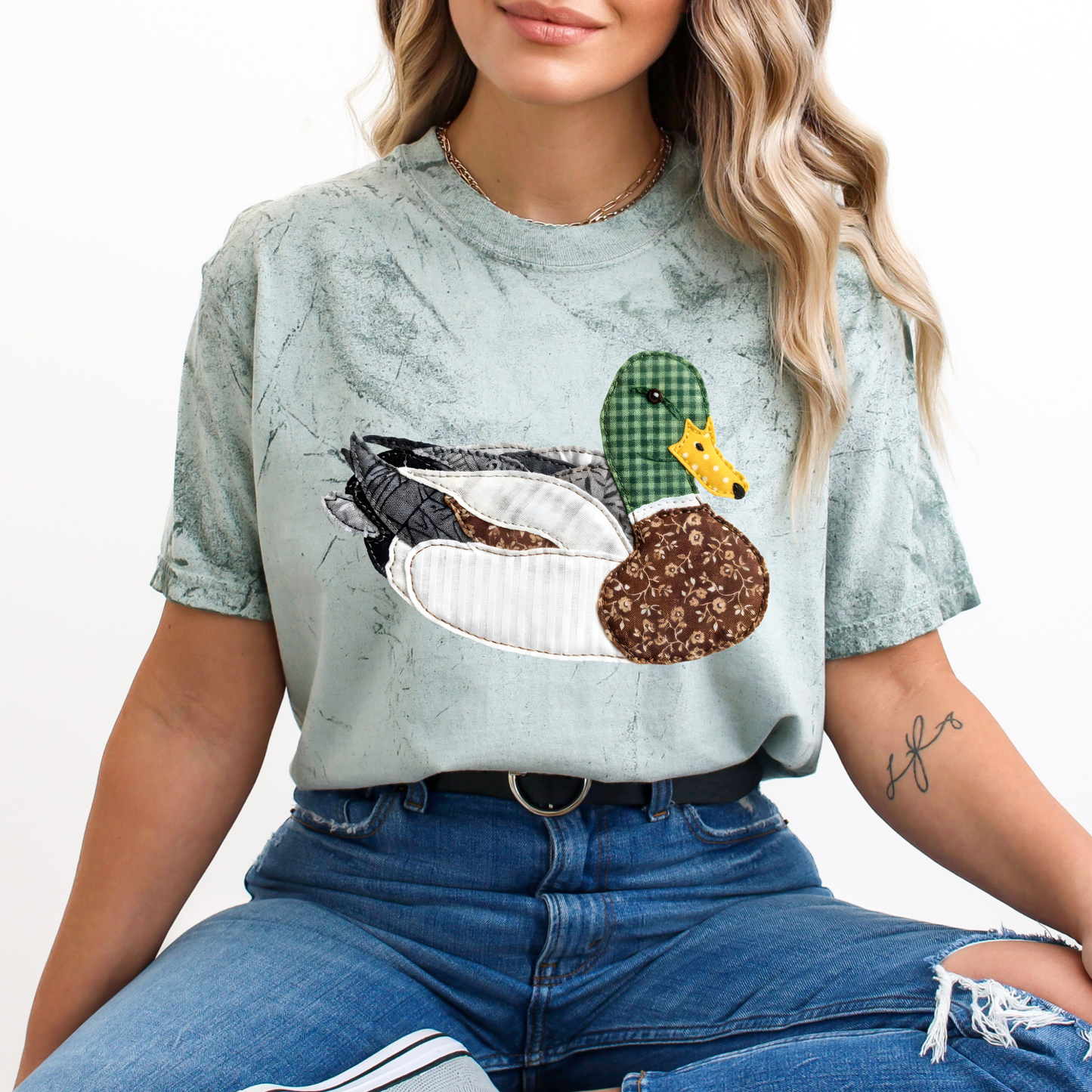 Patchwork Duck Cotton Graphic Tee (Faux Embroidery)