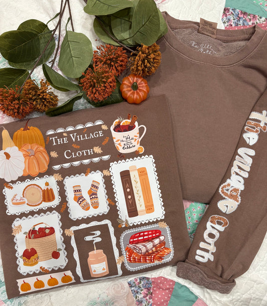 Fall At The Cottage W/ The Village Cloth In Espresso- Sweatshirt