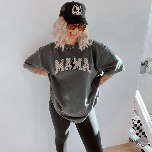Mama Check&Bolt Grunge Cotton Graphic Tee